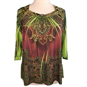 VTG Fairy Grunge Top Paisley Rhinestones Velvet Womens XL Witchy Whimsigoth Y2K